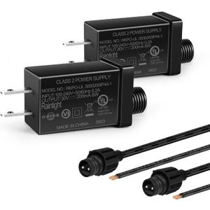 30V 6W 0.2A Class 2 Power Supply 2Pack, AC to DC Low Voltage Transformer, IP44 Inflatable Power Adapter for LED Strip Lights, Christmas Decor Light, Indoor/Outdoor Use, UL Listed