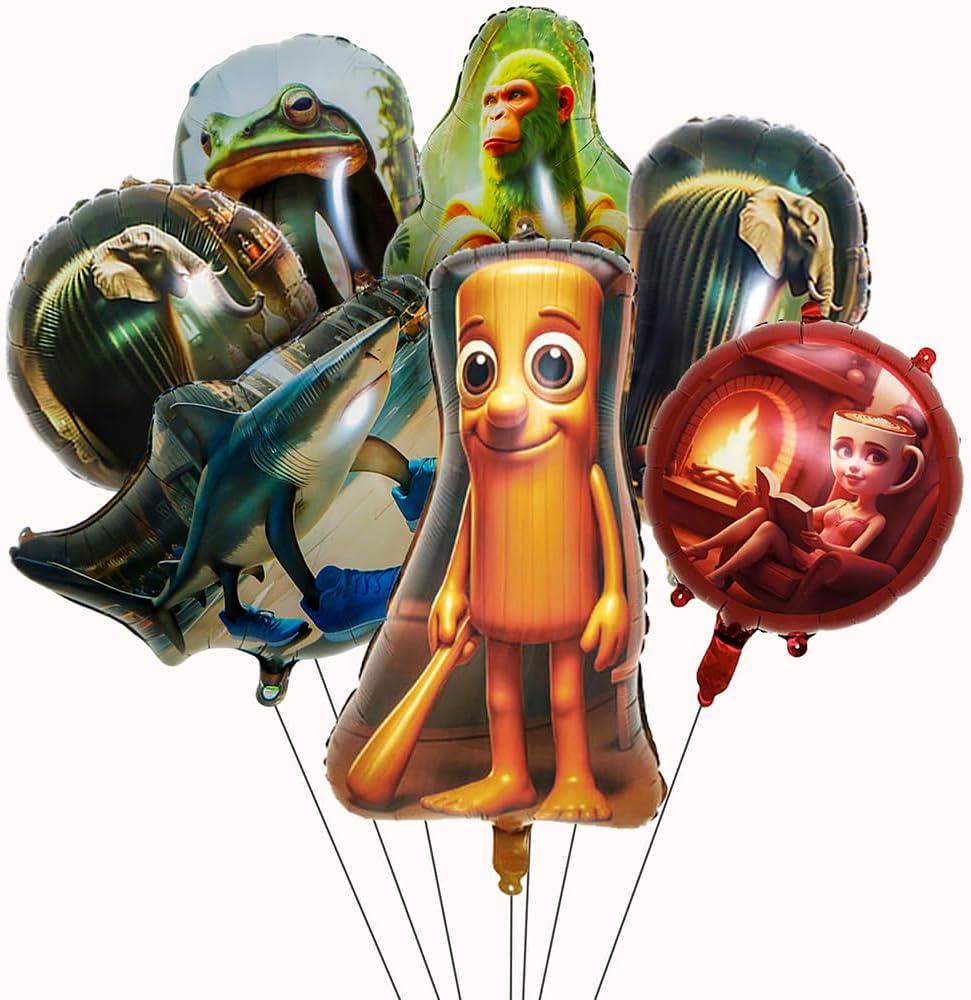 7Pcs Italian brainrot Foil Balloons for Birthday Party Tralalero Tralala and Tung Tung Tung Sahur Party Balloons, Birthday Party Decorations.