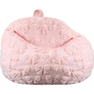Pink Bow Stuffed Animal Storage Bean Bag Chair Cover (No Filler) Fluffy Fuzzy Plush Bean Bag Chair for Teens Adults Soft Faux Cover for Organizing Plush Toys Clothes Home Supplies (32 x 32 Inch)