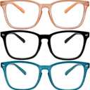 5 Pack Blue Light Blocking Reading Glasses Fashion Square Computer Readers for Women Men, Anti UV Ray Nerd Eyeglasses (5C A, 0.5)