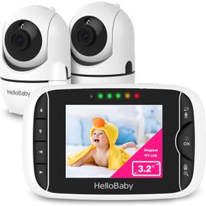 HelloBaby Baby Monitor with 2 Cameras and Audio, No WiFi, 3.2" Screen