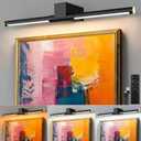 Picture Lights for Wall Battery Operated, Rechargeable Wireless Lights for Pictures on Wall with 3 Color Dimmable Remote for Painting Gallery Dartboard Poster Bedroom Frame Art Decor - Black 24 inch