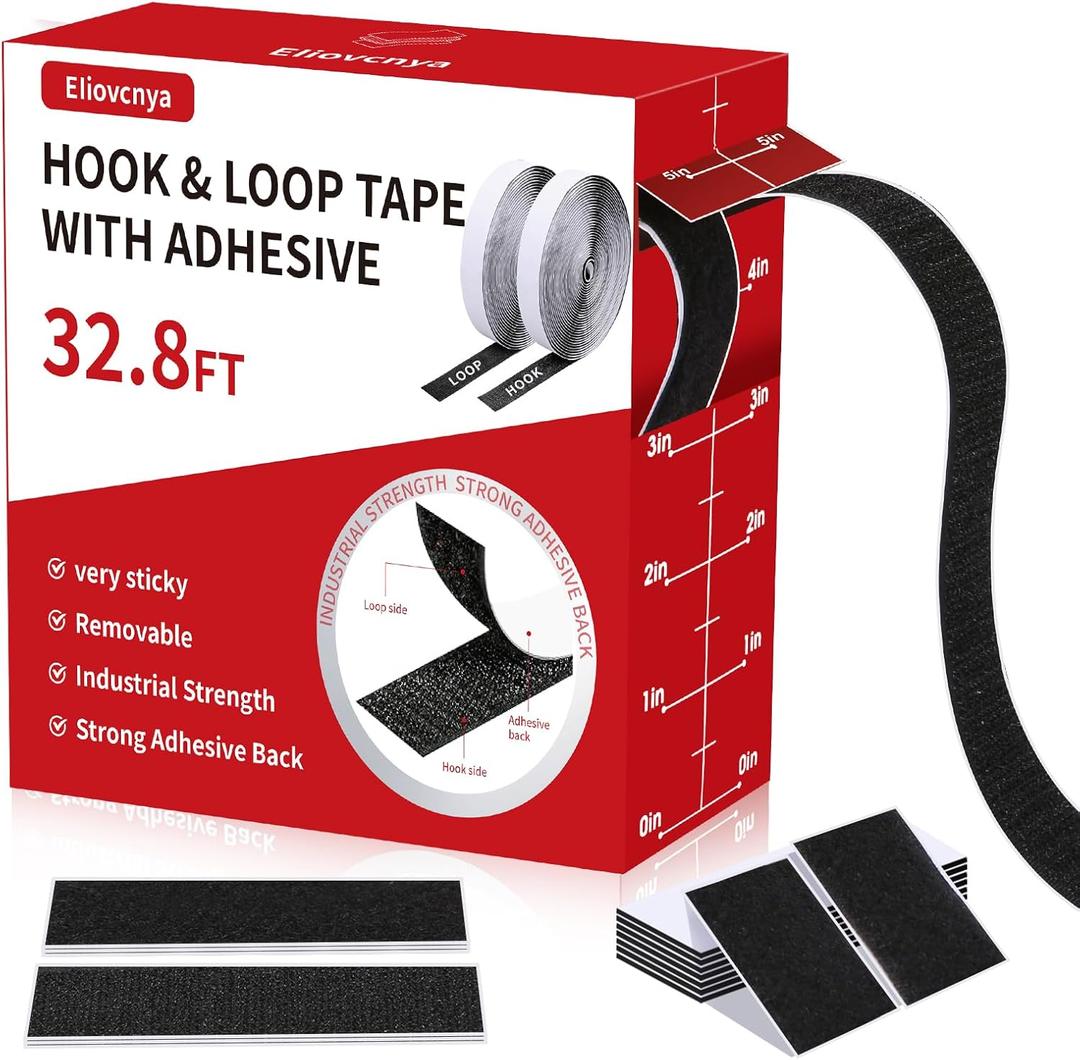 32.8ft x 1in Hook and Loop Tape with Adhesive, Double Rolls of Heavy Duty Self-Adhesive Loop Tape for Various Hanging and Fixing in Office, School, Home, Handmade DIY Projects