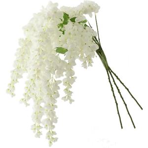 Dailisen 3 Strands 40'' Silk White Wisteria Artificial Flowers, Fake Wisteria Floral Hanging Plant Garland, for Home Decor, Party, Floor Vase, Balcony, Wedding Arrangement Decoration (White)