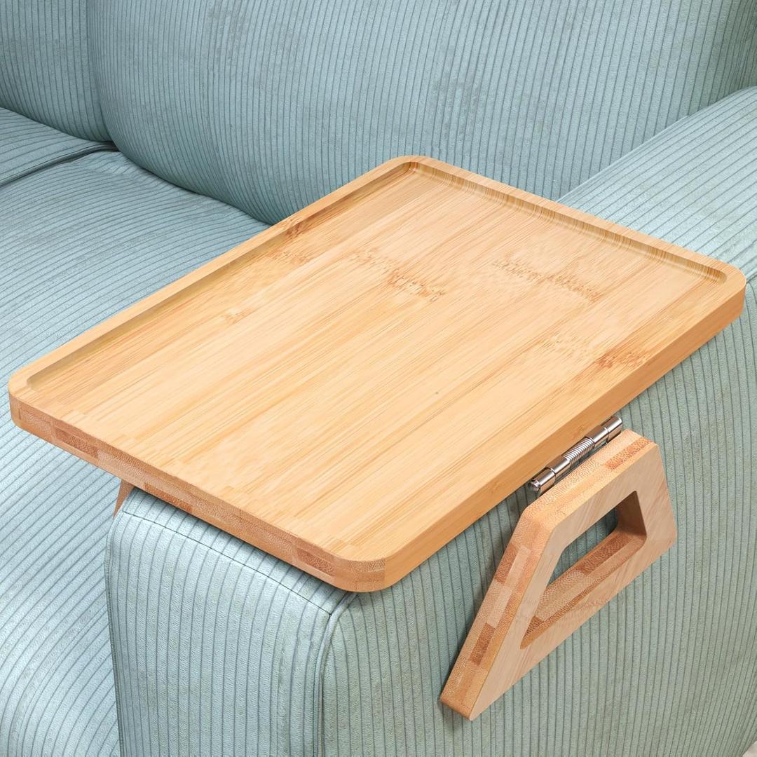 Couch Arm Tray,Bamboo Folding Sofa Tray,Sofa Armrest Tray Clip-On Couch Desk for Drinks,Snacks,Phone,Remote ControlNatural (12.8x9.4"Classic)