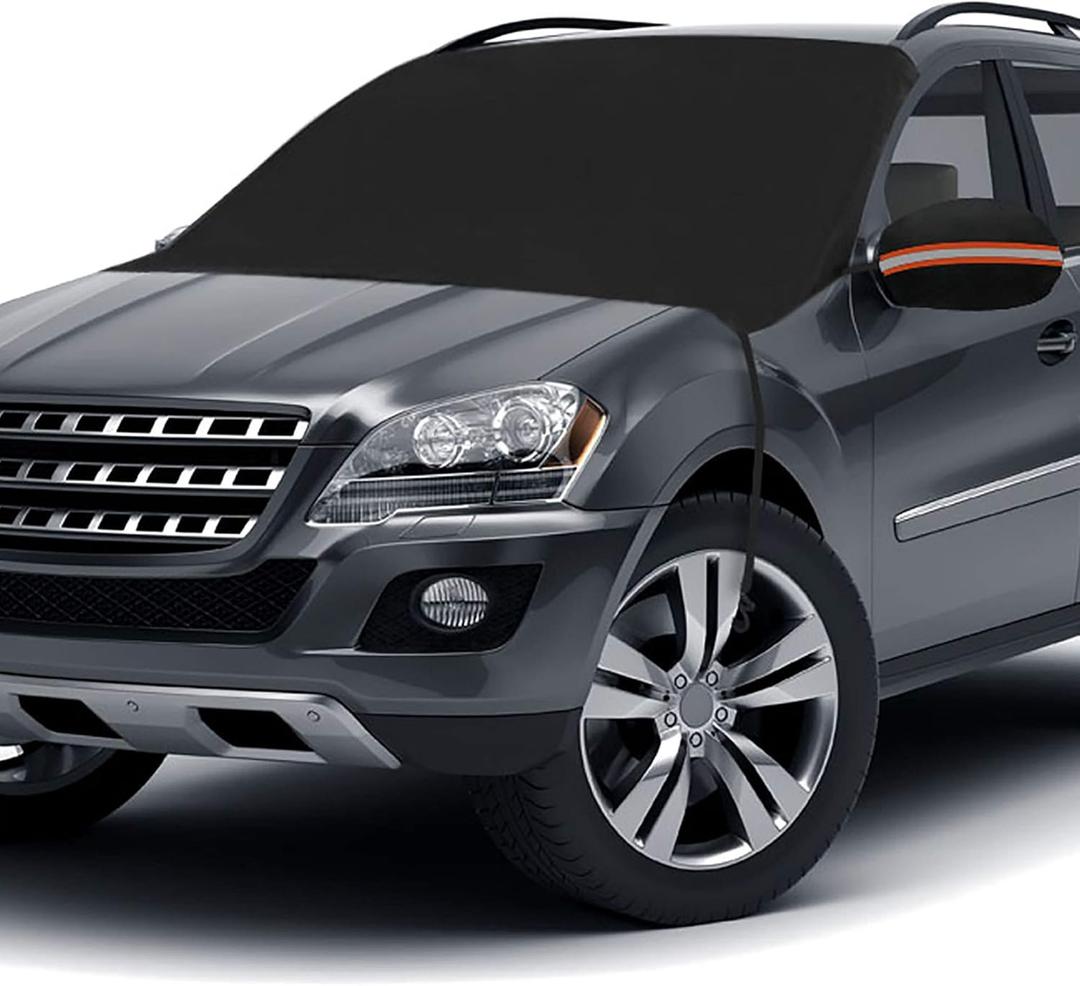 Windshield Snow Cover, Extra Large & 3-Layer Thick Fits Any Car Truck SUV Van, Straps & Magnets Double Fixed Design Windproof Outdoor Car Window Snow Covers, Keeps Ice & Snow Off