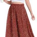 Lastshe Plus Size Maxi Skirts for Women Casual Elastic High Waist Inside Drawstring Flowy A-line Long Skirt with Pockets (3X, Orange Red Dot)