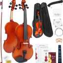 Violin 4/4 Full Size Kit for Beginners, Glossy Violin Fiddle Set for Adults, Students with Violin Case, Bow, Rosin, Fingerboard Sticker, Shoulder Rest, Extra Strings and Bridge(Plywood, Full)