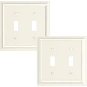 2-Pack Double Toggle Light Switch Cover Plate, Durable Natural Bamboo Fiber Decorative Switch Plate Covers, Light Almond 2 Gang Wall Plate, Corrosion Resistant