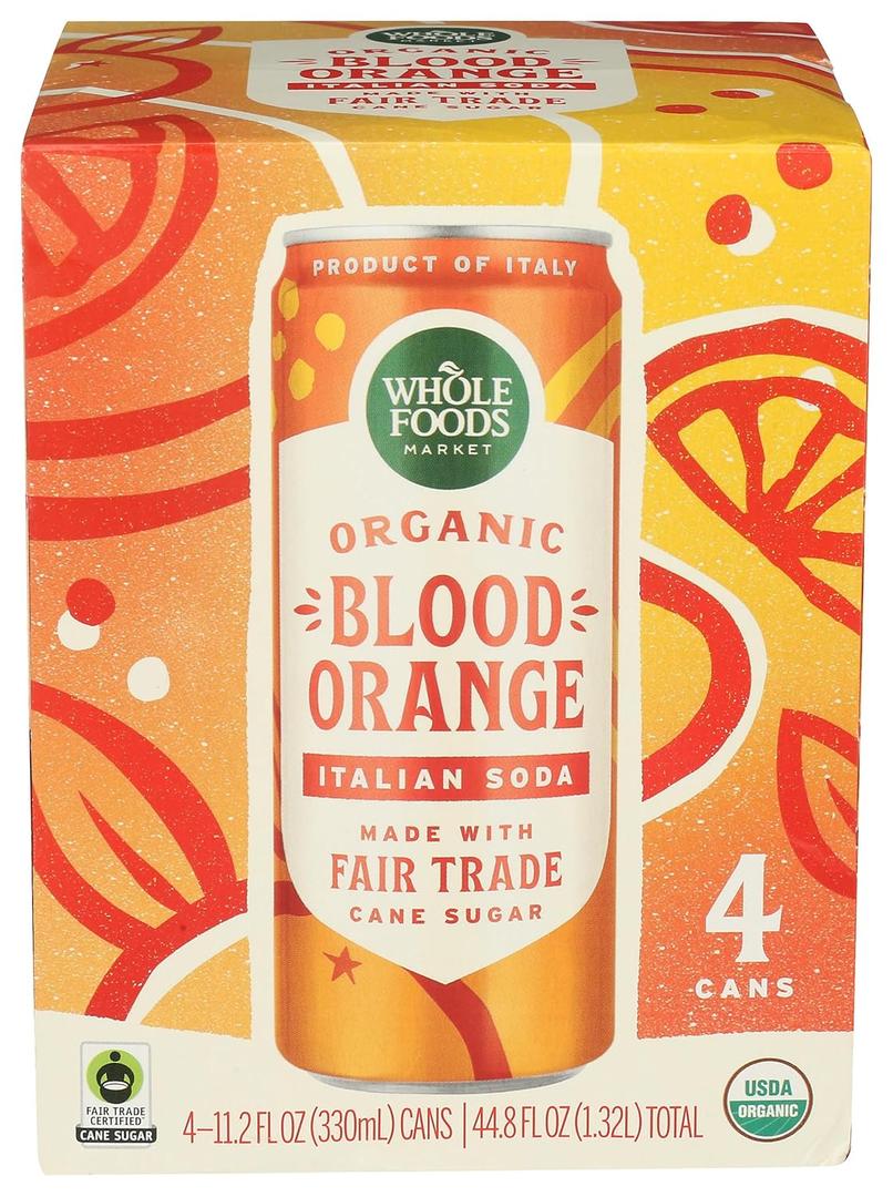Whole Foods Market Blood Orange Italian Soda, 11.2 Fl Oz, 4 Pack | 4 Pack, Organic (EXP 07/03/26)