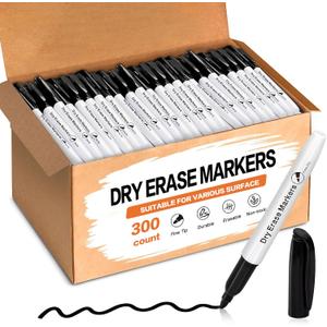 300 Count Black Dry Erase Markers Bulk, Fine Tip Whiteboard Marker, Low Odor Dry Erase Pens for Back to School Supplies