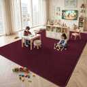 DweIke 7x10 Burgundy Red Rugs for Bedroom Living Room, Soft Fluffy Washable Low Pile Solid Color Rug, Non-Slip Throw Carpets for Kids Boys Girls Dorms Nursery Classroom Home Decor
