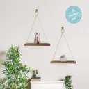 t of 2 Rope Shelves for Wall Hanging Shelf - Room Decor - House Decor - Rope Shelf | 2 Vintage Decor Hooks 2 Big Brass Rings Rope Hanging Shelves for Wall (Torched Rustic Brown)