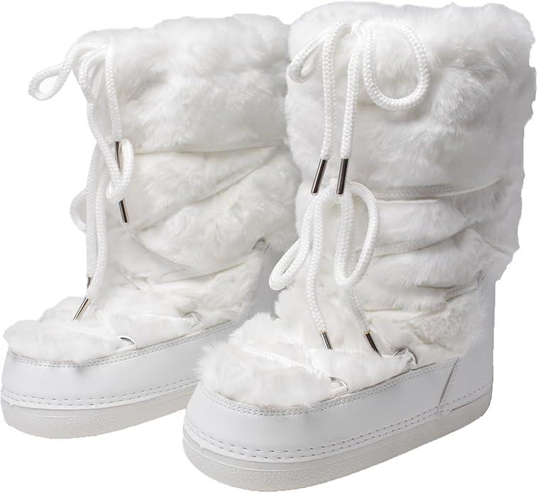 Faux Fur Boots for Women - Fuzzy Fluffy Furry Water Resistant Snow Boots for Women - Anti-Slip with Cotton Sponge Size 10