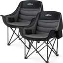 Homcosan Oversized Camping Chairs for Adults, Heavy Duty Padded Outdoor Chairs with Cup Holder and Cooler Pocket, Portable Lawn Chairs, Support 500 lbs, Suitable for Outside Use, Grey, 2 PCS