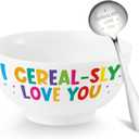 R HORSE Cereal Bowl and Spoon Set Colorful Funny Cereal Bowl with Engraved Spoon Gift Set for Salad Soup Ice Cream, Oatmeal Breakfast Bowl Cereal Fruit Tableware Kit for Kid Cereal Lovers