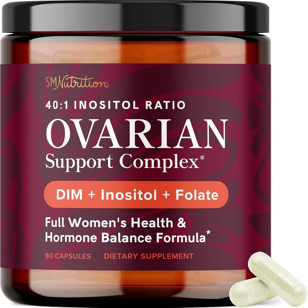 Ovarian Support for Hormone Balance for Women | Healthy Ovulation, Menstrual Cycle & Reproductive Health Support | DIM Supplement with Myo-Inositol & D-Chiro Inositol & Folate Complex | 30 Day Supply (Best By: 07/2027)