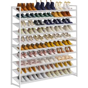 Large Shoe Rack 10 Tier Shoe Organizer, Heavy Duty Metal 5-Tier Stackable Shoe Storage Vertical Shoe Rack for Closet Front Door Entrance, Up to 62 Pairs, 44.8" W x 11.4" D x 71.2" H, White