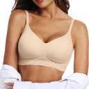 OEAK Womens Wireless Bras Comfortable Push Up Bra No Underwire Bra Full Support Lift Bralette Everyday Seamless Tshirt Bras, M, Beige