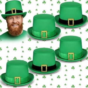 Newcotte 6 Pcs St Patrick's Day Hats Bulk Leprechaun Green Top Hat with Buckle Irish Shamrock Leprechaun Costume Accessories for Women Men Adults St Patrick's Day Cosplay Party Wear Supplies