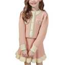 YETANLID Toddler Girls Sweater Skirt Set Sequin Cardigan Sweater Cable Knit Winter Coat Set Thick Cover Up Pink Size 4-5 Years (Pink)
