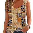 ETCYY Summer Tank Tops for Women 2025 Loose Fit Spring Outfits Lace Striped Tee Button Down Sleeveless T Shirts, Plaid Yellow, Small