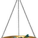 Hanging Bird Bath Bird Feeder for Outdoor 11 Inch Green/Bronze Cute Metal Bird Bath Bowl with Detachable Black Chain Metal Dragonfly Backyard Bird Bath Garden Decor