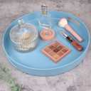 SforGUVA Round Blue Decorative Serving Tray with Handles, 13” Versatile Ottoman Tray for Coffee Table, Entertaining, Outdoor Patio, Living Room