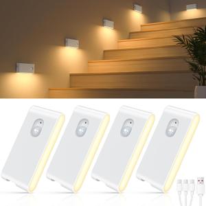 WILLED Stair Lights Indoor,Warm White Rechargeable Night Light,Wireless Motion Sensor Night Light,Battery Stick On Lights for Stairway,Hallway,Kitchen,Closet,Cabinet,Bedroom,Kids' Room(6Pack)