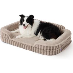 LE SURE Cute L-Plus Dog Beds, Orthopedic Waterproof Large Pet Bed with Sides, High Back Non-Slip Bottom and Egg-Crate Foam Dog Couch Sofa with Washable Removable Cover, Hazel (38.0"L x 28.0"W x 7"Th)