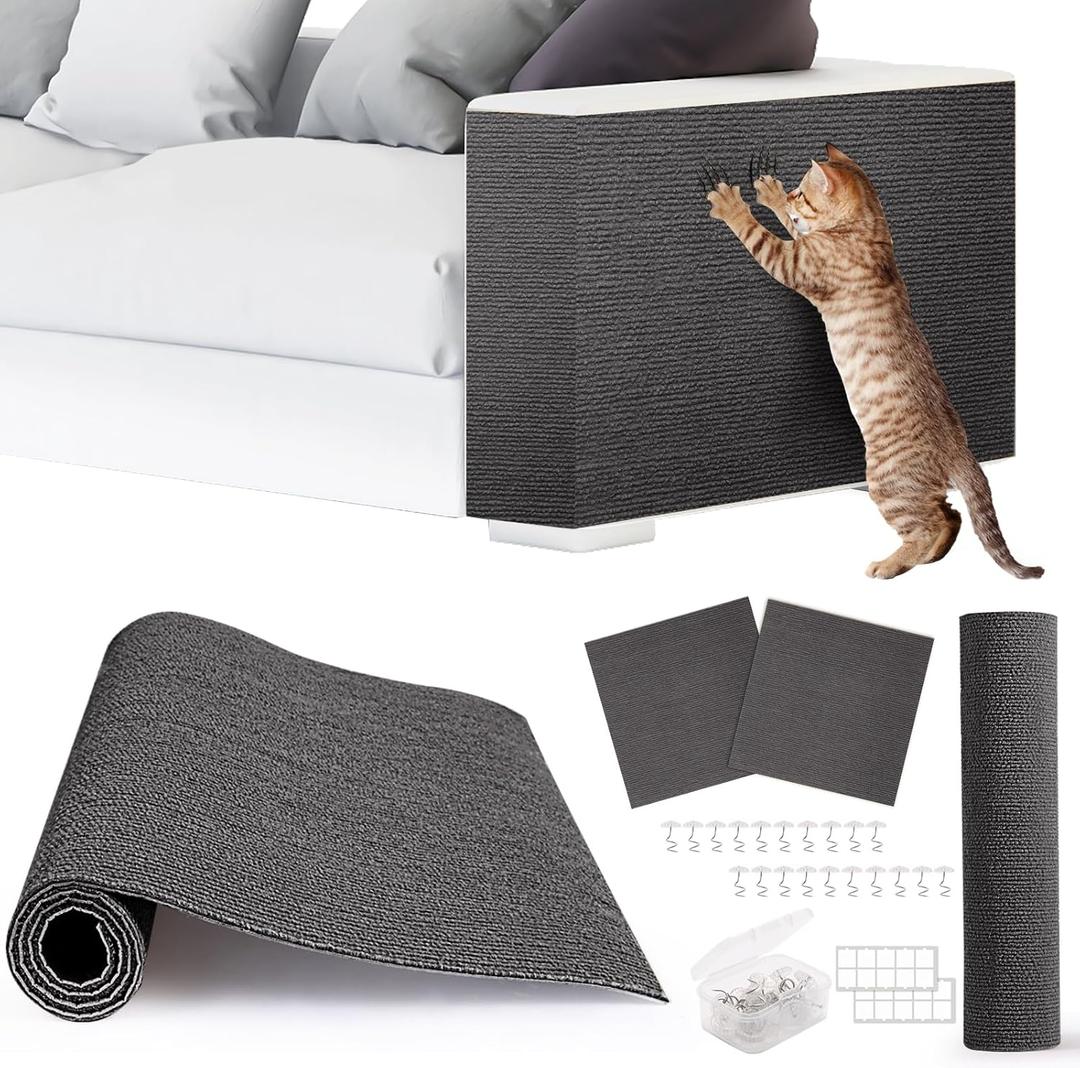 4pack Cat Scratch Couch Furniture and Wall Protector | Adhesive Cat Scratch Pad for Covering Cat Tower, DIY Climbing Cat Scratcher Couch Protector from Cat Claws Scratching (Dark Gray)