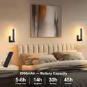 KARTOOSH Rechargeable Wireless Wall Sconces, Battery Operated Modern Wall Light Set of Two with Remote Control, Dimmable, 3000K/4000K/6000K,Timer,Cordless Lighting for Hallway, Bedroom, Living Room Black