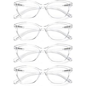 HEEYYOK 2.25 Reading Glasses Women Clear for Small Face 4-Pack Transparent Cat Eye Readers For Womens,Cheaters Eyeglasses for Reading Lightweigth Flexible Spring Hinge