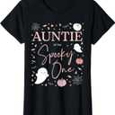 Auntie of the Spooky One Girl First Birthday Pink Halloween T-Shirt (Small, Black)