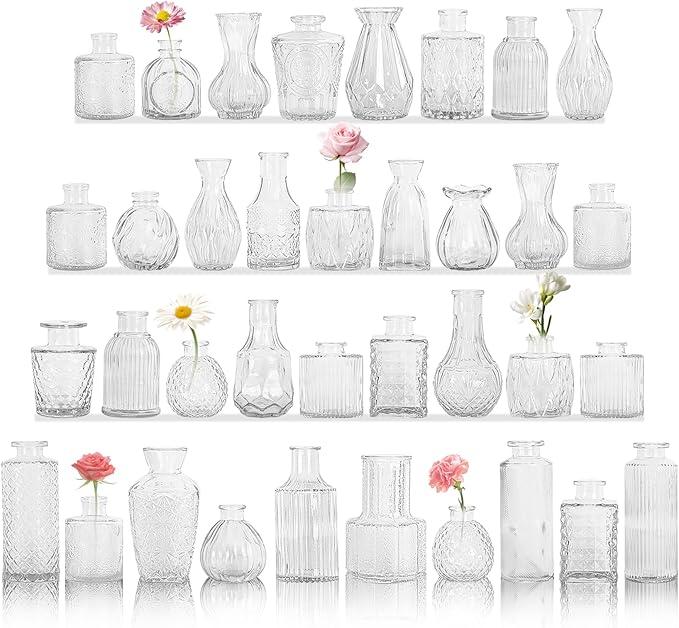 36 Pcs Glass Bud Vase Set, Small Flower Vase for Tables Centerpieces Decor, Mini Vintage Clear Vase for Home, Wedding, Party Decoration