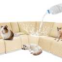 Waterproof Sectional Reclining Couch Covers L Shaped Recliner Sectional Sofa Cover 8 Piece Non Slip Washable Corner Recliner Slipcover Set for Pet Dog (5 Seater 1 Console Cover, Beige)