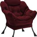 Lazy Chair Thick Padded, Comfy Velvet Accent Lounge Chair with Stable Frame, Leisure Sofa Armchair with Armrests and Side Pocket, Reading Chair for Bedroom, Living Room, Office, Burgundy