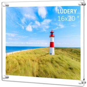 16x20 Clear Acrylic Wall Mount Floating Frameless Picture Frame,Clear Acrylic Photo Frame for Wall, Frameless Picture Frame Panel For Degree Certificat