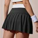SOLY HUX Women's Pleated Tennis Skirt with Shorts High Waisted Tie Side Workout Athletic Golf Mini Skirt (Black, L)