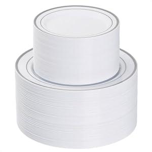 Goodluck 200PCS Silver Plastic Plates,Heavy Duty Disposable Silver Plates with 100 10.25 inch Dinner Plates and 100 7.5 inch Dessert Plates, Disposable Plates for Party, Holiday, Wedding