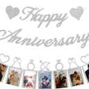 Happy Anniversary Party Decorations - Silver Anniversary Banner and Photo Banner for Wedding Party Decor