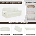 Easy-Going 7 Pieces Stretch Couch Cover Washable Sofa Cover Set for 3 Backrest and Seat Cushion Couch Anti-Slip Sofa Slipcover Furniture Protector with Elastic Bottom (Large, Ivory)