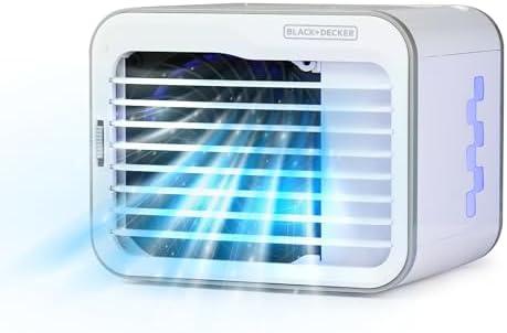 BLACK+DECKER Desktop Air Cooler, Personal Portable Fan with 3-Speeds, Evaporative Air Cooler with 0.5L Water Tank, Air Cooler Fan for Desk, Home, Office, Bedroom, and more, BDMC10, White/Gray