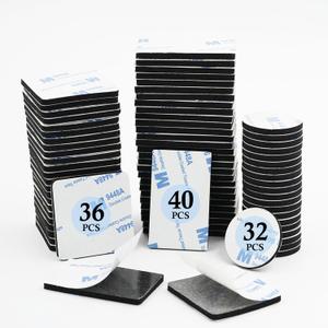 108 Pcs Double Sided Foam Tape,Heavy Duty 3mm Thickness Self-Adhesive Mounting Tape, Super-Sticky Black Strong Pads Include Square Round,Waterproof for Walls Door Wood Metals Glass Papers (Black)