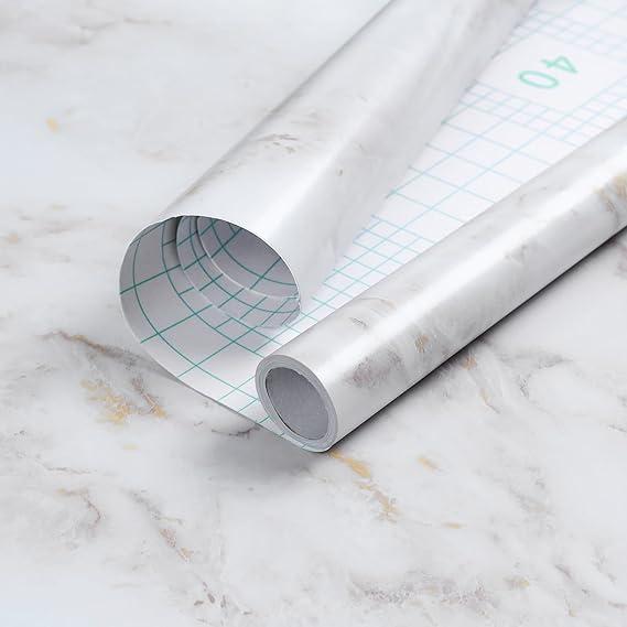 Homein Marble Contact Paper 35.4"×78.7", Peel and Stick Countertops Wallpaper Waterproof Self Adhesive Wall Paper Roll for Cabinets Drawers Kitchen Old Furniture, Modern Matte White/Gold, Pack of 2 