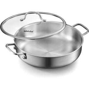 Saute Pan with Lid, 12 Inch 7QT Tri-Ply Stainless Steel Braiser Pan, Deep Frying Pan & Chef Skillet, Induction Compatible Cookware, Dishwasher & Oven Safe, Works on Gas and Ceramic Cooktops