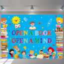 3 x Reading Themed Backdrop Open a Book Open a Mind Background World Book Day Children Students Classroom Party Decorations Library Elementary Banner Photo Booth Props (7X5FT)