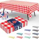 misaya 4 Packs Buffalo Disposable Table Cloth, 54 x 108 Inch Waterproof Plastic Tablecloth, Rectangle Red and White Checkered Table Covers for Picnic, Birthday, 4th of July Party