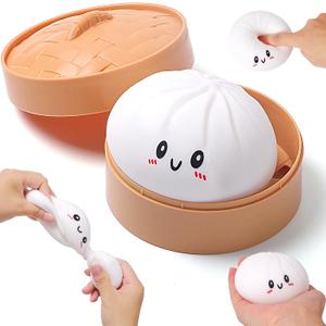Squishy Dumpling Stress Balls for Adults, Dumpling Squishy Toys for Kids, Dumpling Fidget Sensory Toy, Squeeze Dough Ball Stress Relief Toy, Stretchy Stress Ball Squish Toys for ADHD