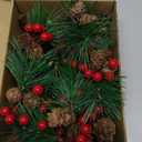 Heyigrow 20 Pcs Christmas Pine Picks, Artificial Needles Branches Red Berries Pine Cones Decoration for Wreath Tree Gift